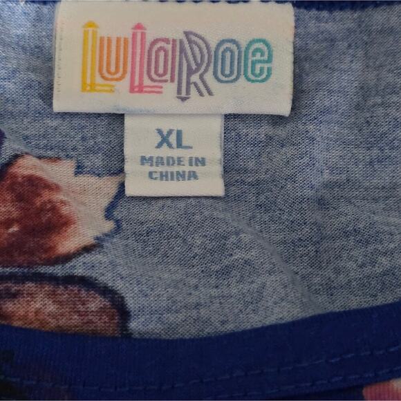 Lularoe Melissa Tunic Top XL Rose Blue Pink Floral NEW Shark Bite Hem - Picture 6 of 8